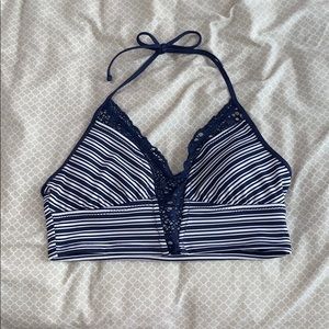 xhilration navy and white striped bikini top